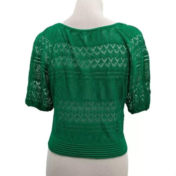 Free People Green cable knit blouse in Size Small V-neck layering, boho, cottage - Picture 2 of 5